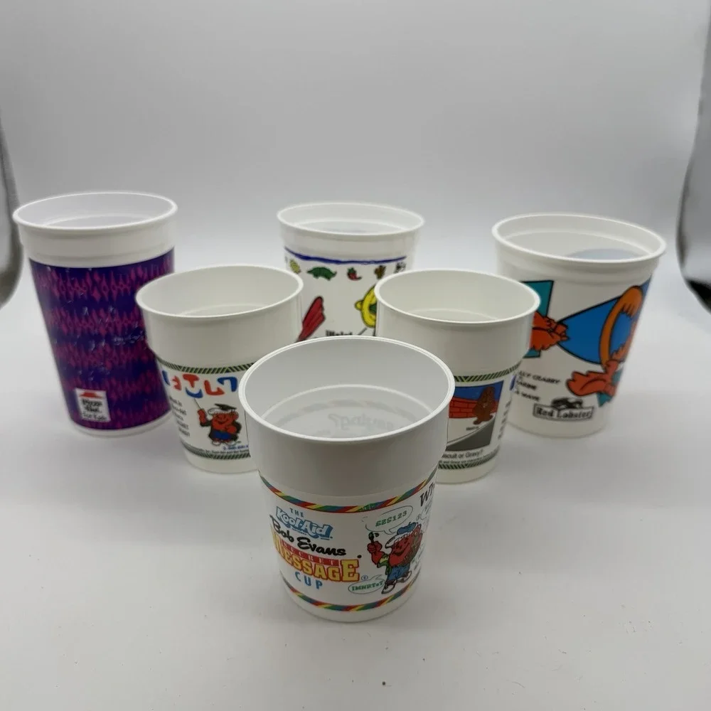 VTG Plastic Fast Food Cups 90s Lot Of 6 Pizza Hut Bob Evans Red Lobster Kool-aid